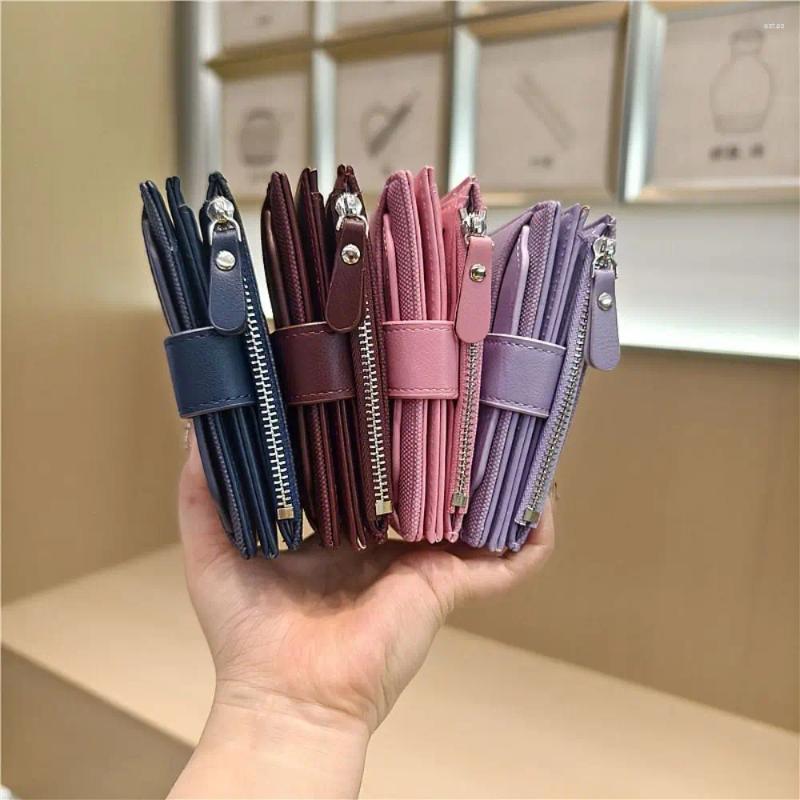 Card Holders PU Leather Women's Wallet Solid Color Anti-theft S Holder Multi-Cards Slot Waterproof Zipper Coin Purse Travel