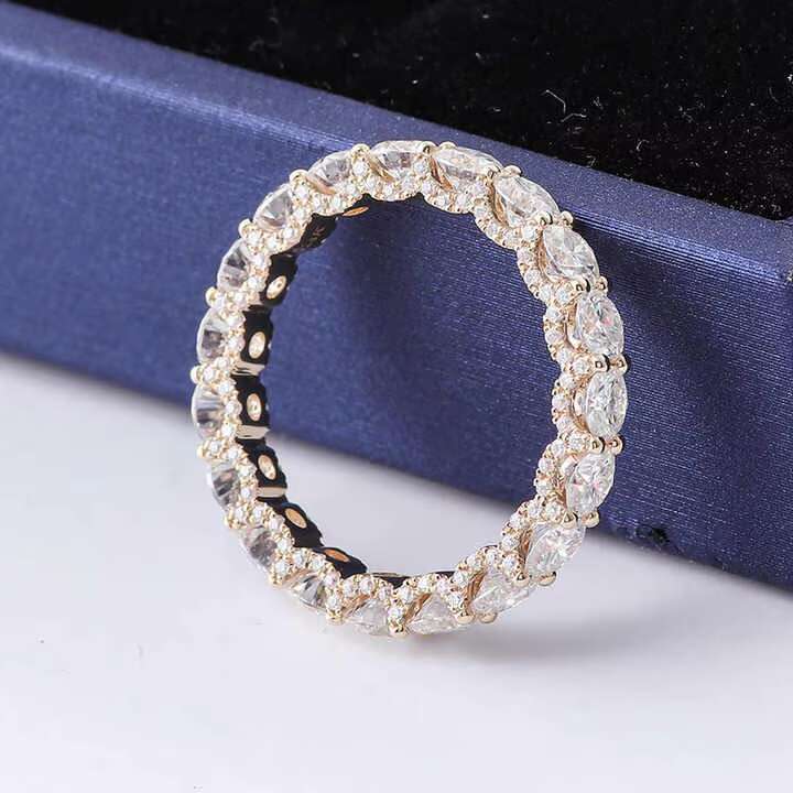Fine Jewelry Women 14K 18K Yellow Gold Eternity Rings Wedding Gemstone Band Ring Round Cut Moissanite Engagement Diamond Ring