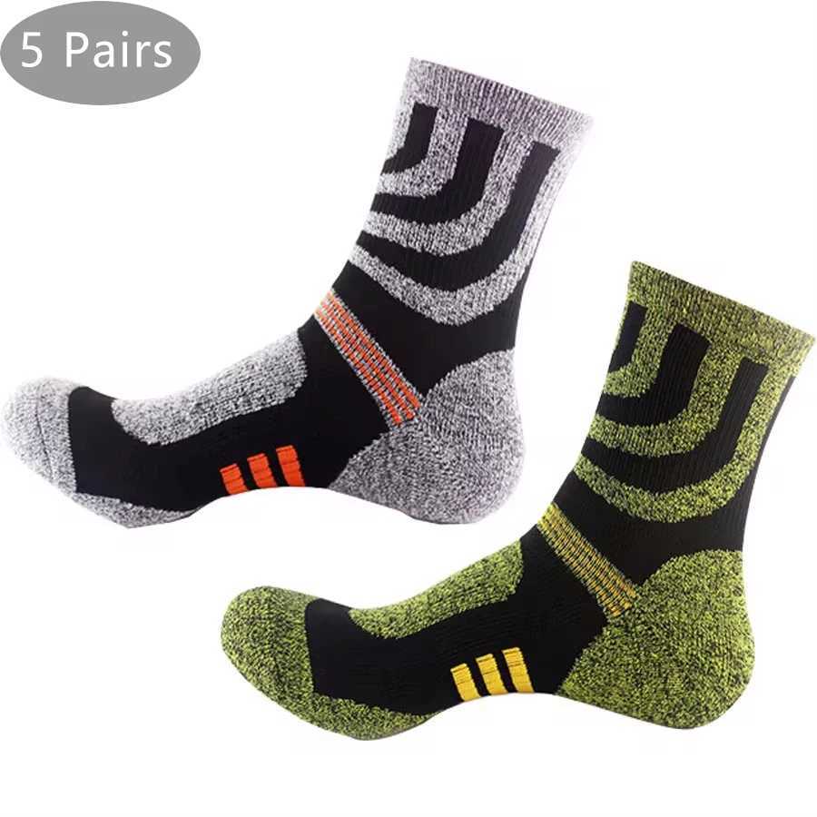 5 Pairs Sport Terry Crew Socks Coolmax Sweat-Absorbing Colorful Fitness Badminton Tennis Bike Running Compression Socks Z250610