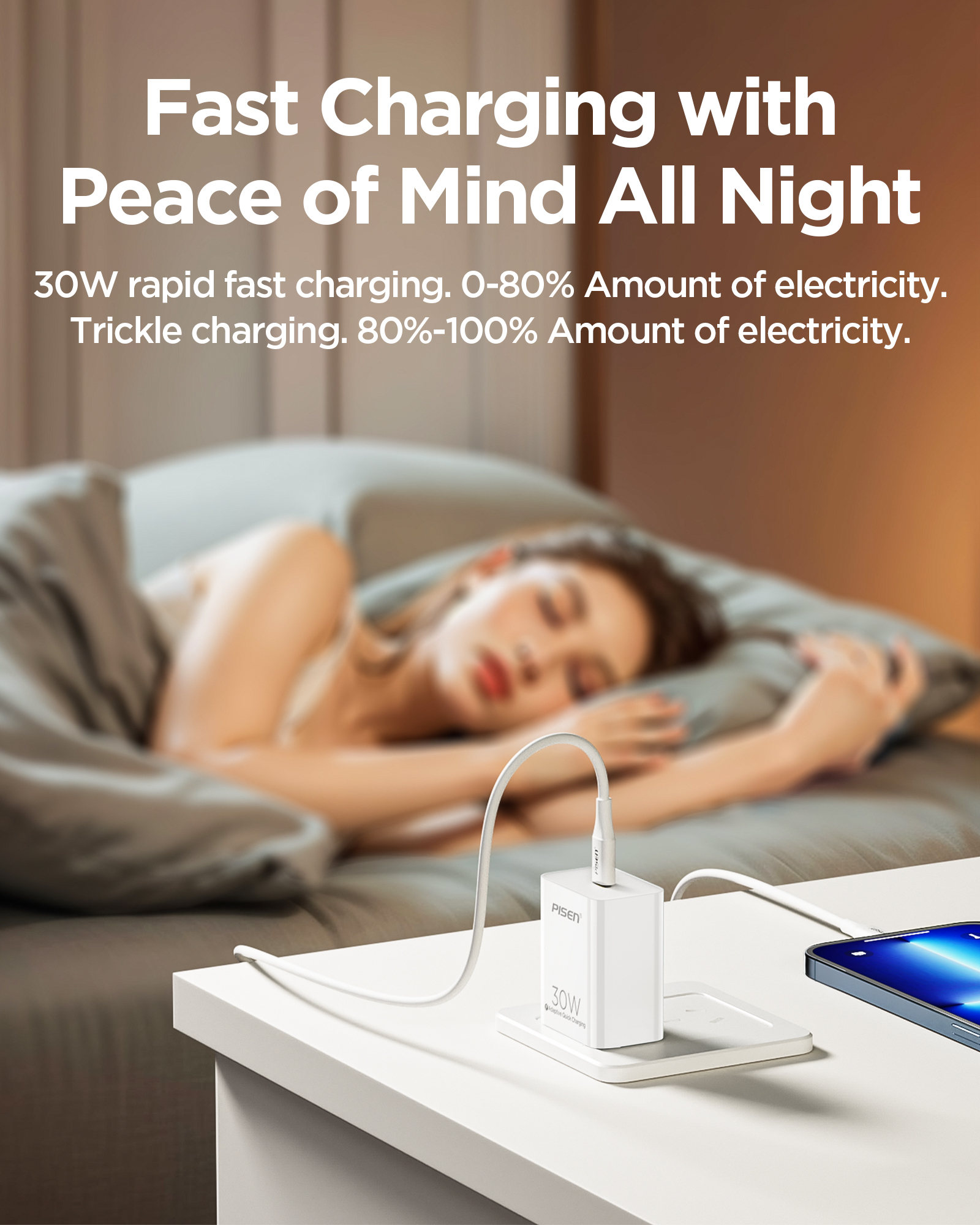 PISEN 30W USB C Charger - USB C Fast Charger Block, PD3.0 Wall Charger with 4FT Type C to L Cable, 30W Power Adapter for iPhone 16/15/14/13/12/11/XR/X