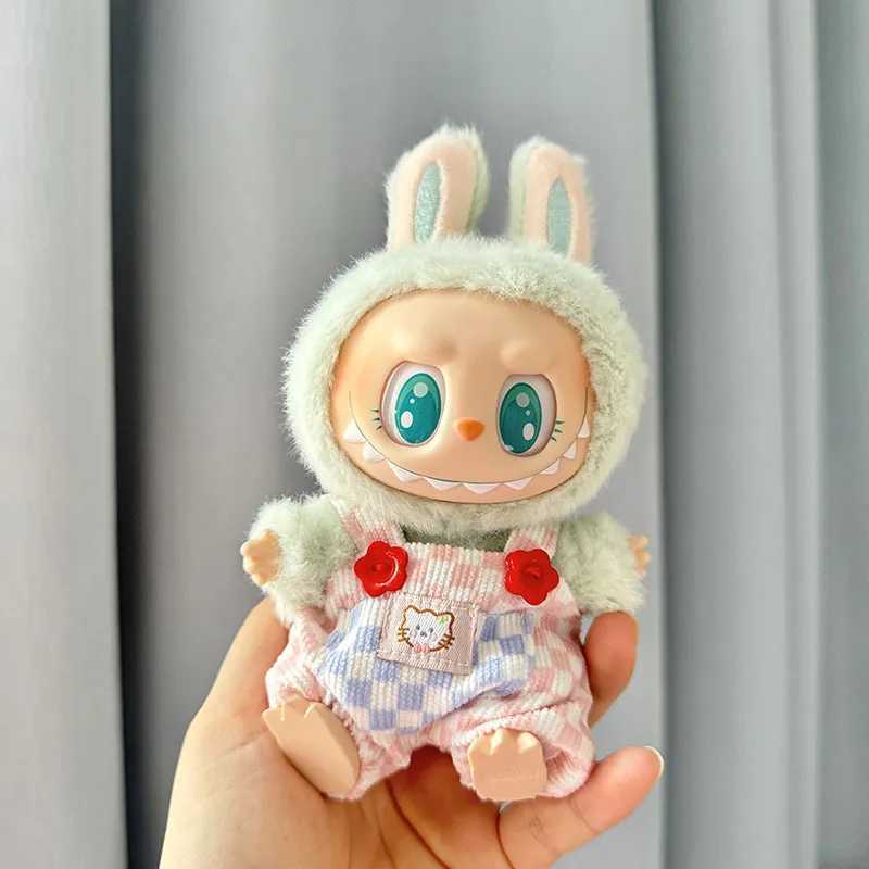 17cm Mini Plush DollS Clothes Outfit Accessories For Korea Kpop Labubu II Idol Dolls Sitting Party Plaid overalls Clothing T250612