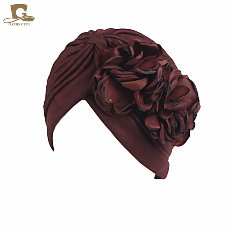 vintage double flower beanie turban style hat women headbands Turbante hair accessories 250612