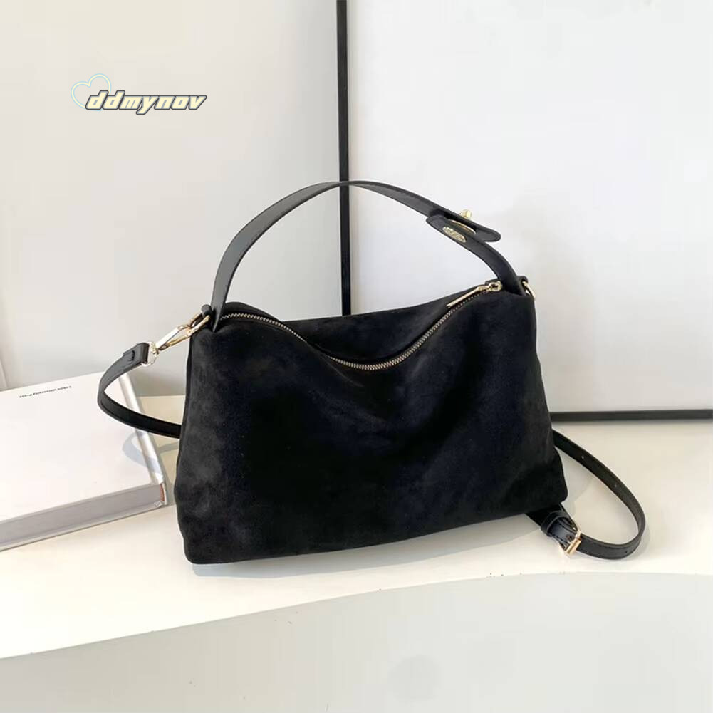 Fashion Autumn Winter Big Boston Tote Soft Matte Suede Cow Leather Women's Handbag Shoulder Crossbody Bag For Women Grey Brown ddmynov