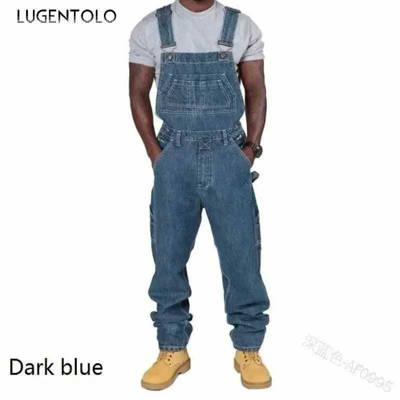 Lugentolo Overalls Jeans Men Large Size Spring Fashion Loose Straight Multi-pocket Denim Trousers W250612
