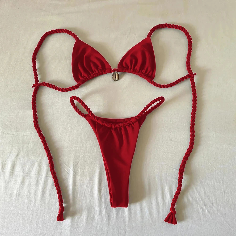 Micro Bikinis Sexy Women Swimsuits Swimwear 2025 Push Up Bikini Set Shell Bathing Suit Halter Beachwear Brazilian Biquini Female 250611