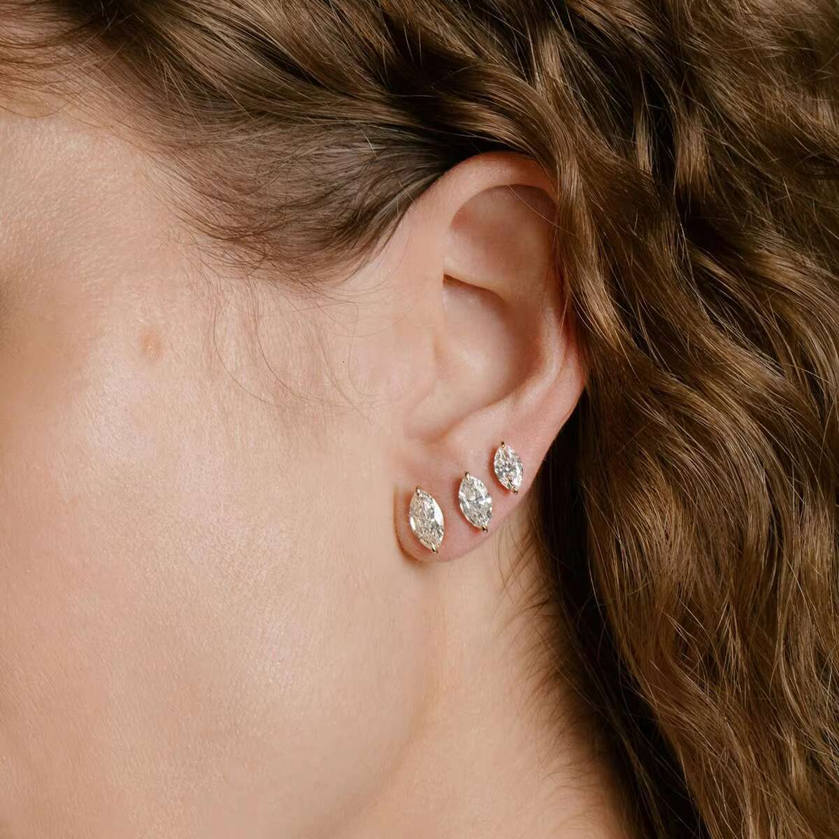 Classic Luxury Jewellery 6 Prongs Woman Birthday Gift 14K Gold Marquise Cut Moissanite Diamond 0.5ct 1ct 2ct Stud Earrings