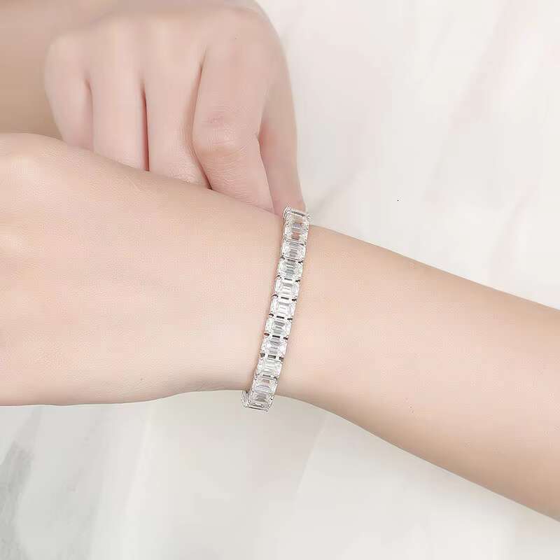 Moissanite Jewelry 1Carat Square Emerald Moissanite Bracelet High-end S925 Sterling Silver Fine Bracelet for Women