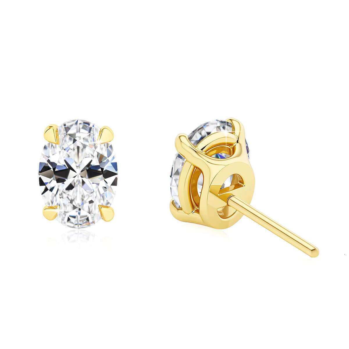 Fine Jewelry Trends Genuine 14K Gold Hollow 0.5ct 1ct 2ct Oval Cut Moissanite Diamond Women Luxury 4 Claws Stud Earrings