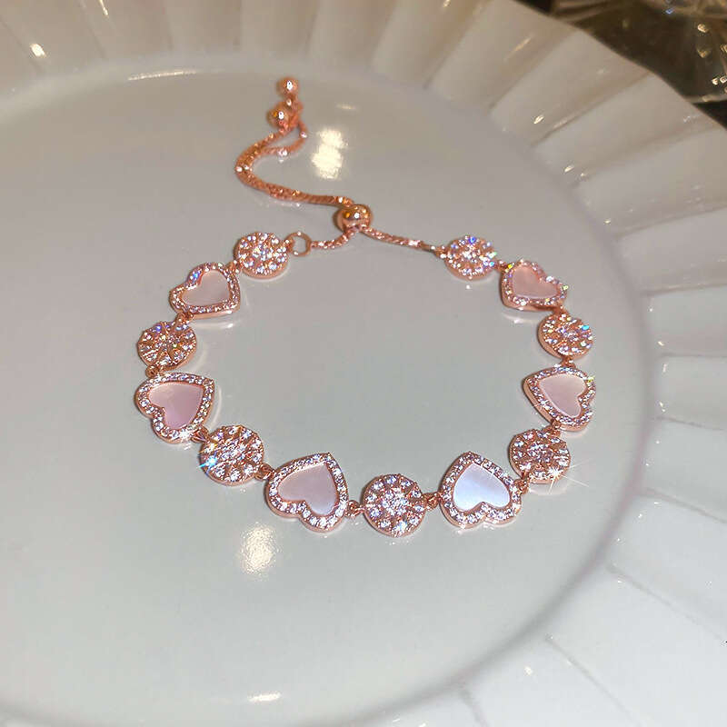 designer bracelet Real Plated Romantic Rose Gold Zircon Ins Style Suower Heart Bracelet Sweet Accessories New Women
