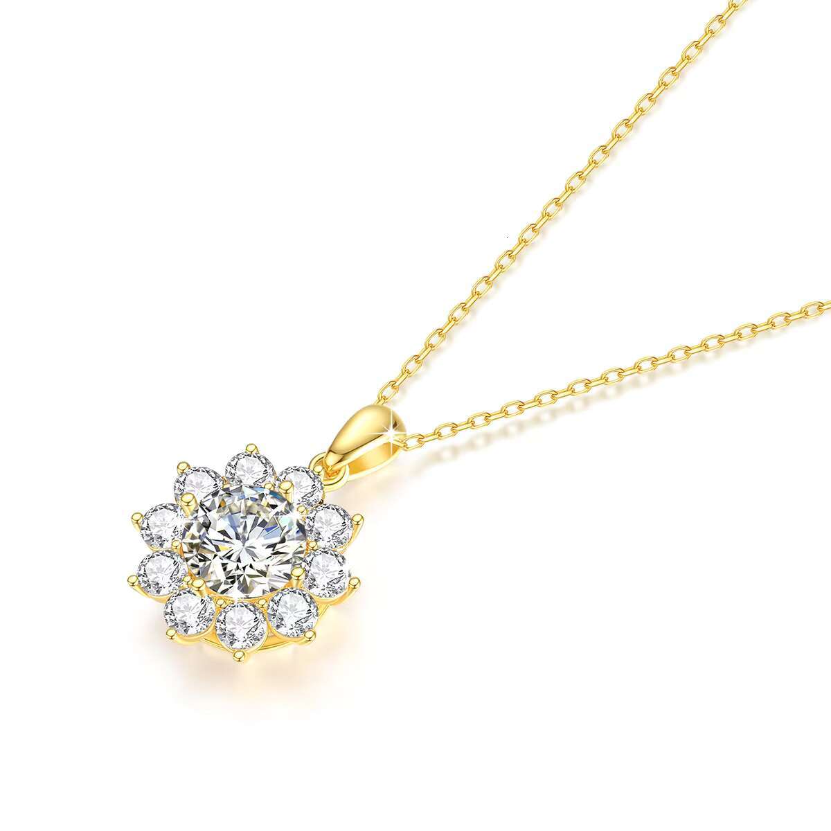 Classic Royal Jewelry Woman Engagement Sunflower 0.5 1 2 ct Moissanite Pendant 18K Gold 5D Necklace