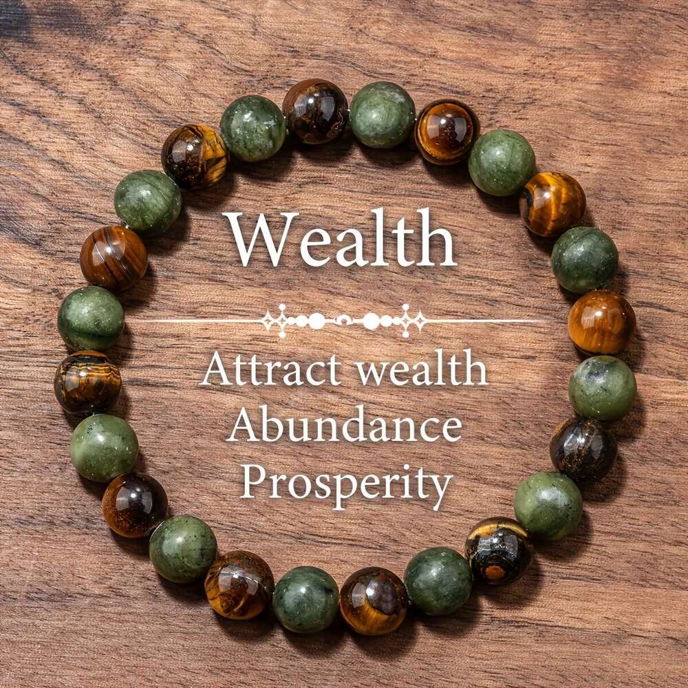 Unisex Fashion Elastic Stretch Bead Tiger Eye Natural Stone Beaded Bracelet - Wealth, Abundance Prosperity Jewelry for Men & Women, Boho Style, Mother'S Day Gift Idea