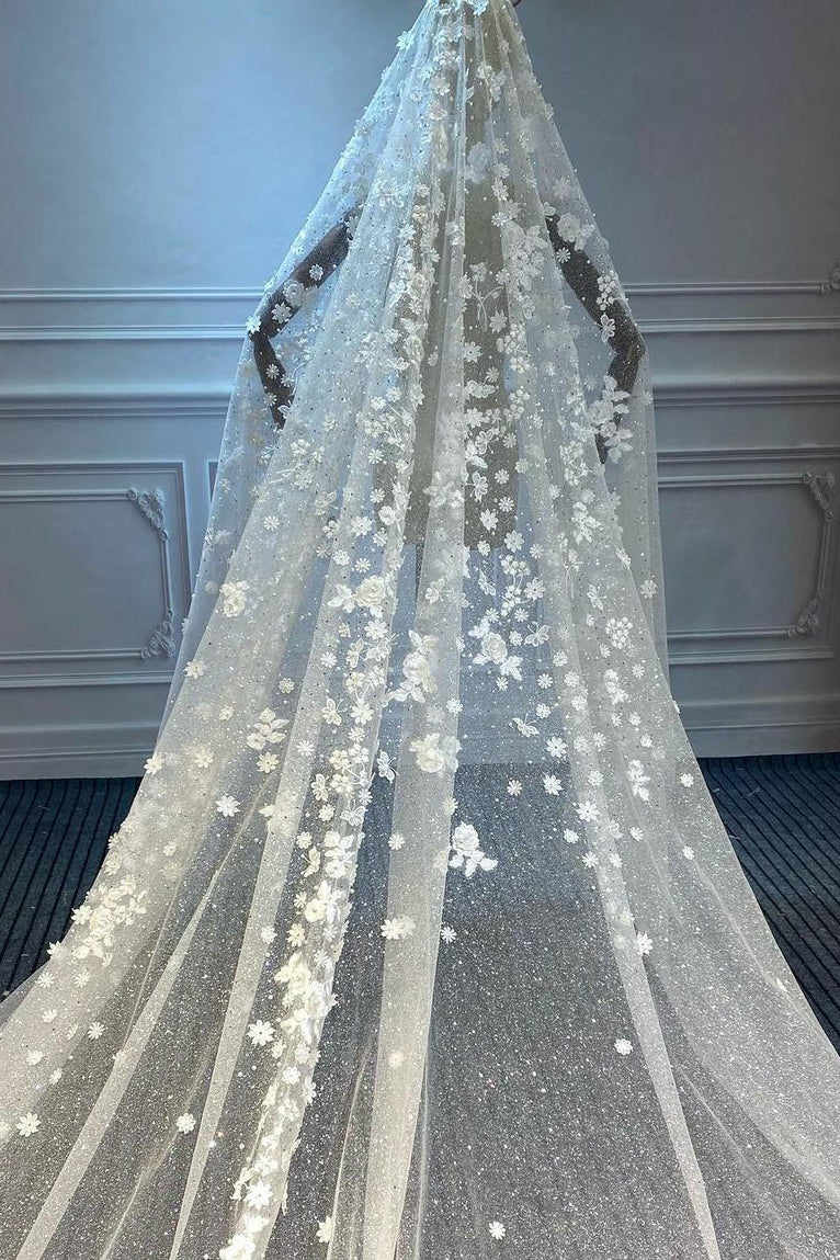 Headdress Elegant Wedding Veils One Layer Tulle Appliques Lace Flowers Headscarf White Ivory Bridal Veil Customized Length Veils V2418