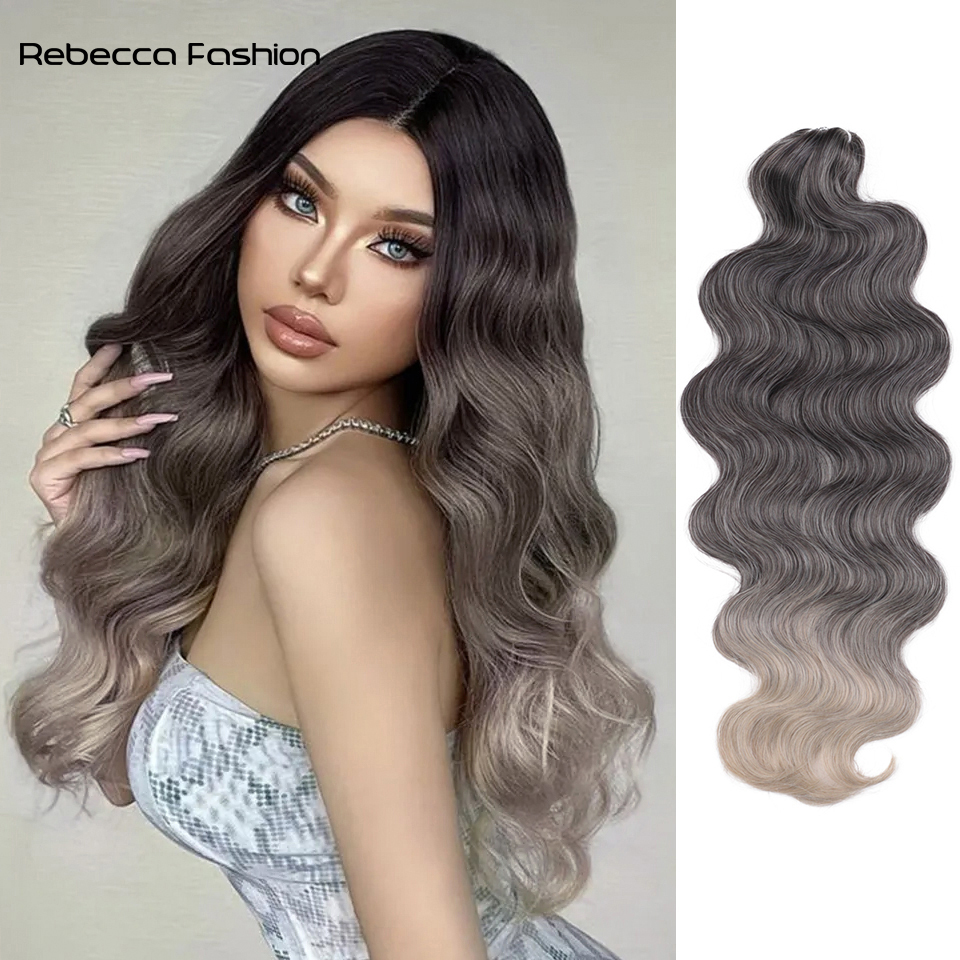 Rebecca Fashion Body Wave Crochet 24Inch Soft Long Synthetic Goddess Braids Natural Wavy Ombre Blonde Hair Extensions