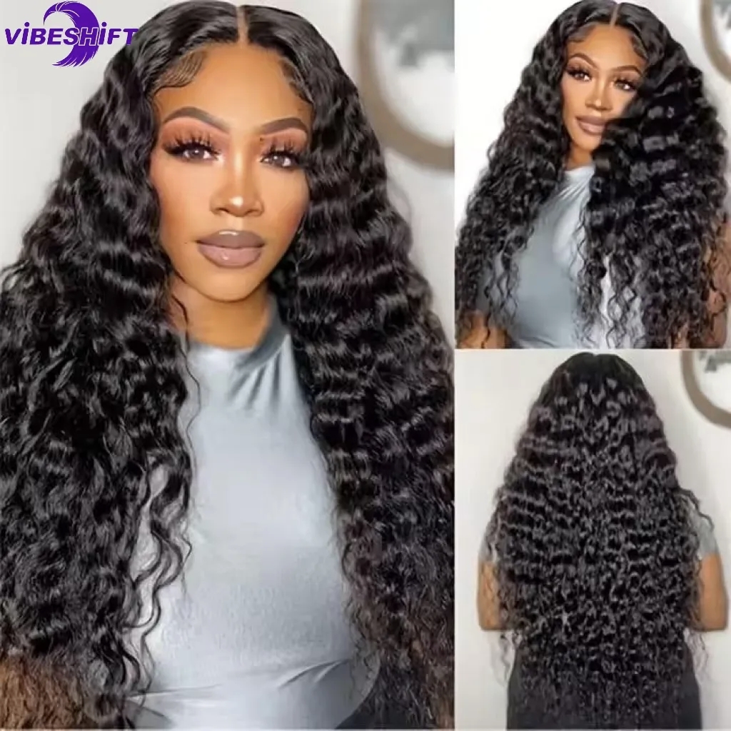 ViBESHiFT 16-34 inch Straight/Body/Deep/Water/ Kinku Curly/Kinky Straight Wigs Raw Human Hair 13*4 Transparent Lace Front Wigs 200% Density Frontal wi