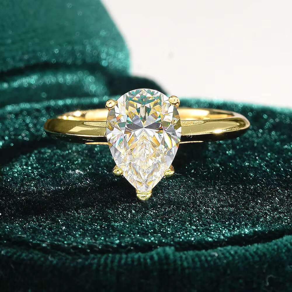 Fashion Jewelry Pave Set Pear Shape 2CT Moissanite Ring 925 Silver Gold Plated Engagement Ring for Women