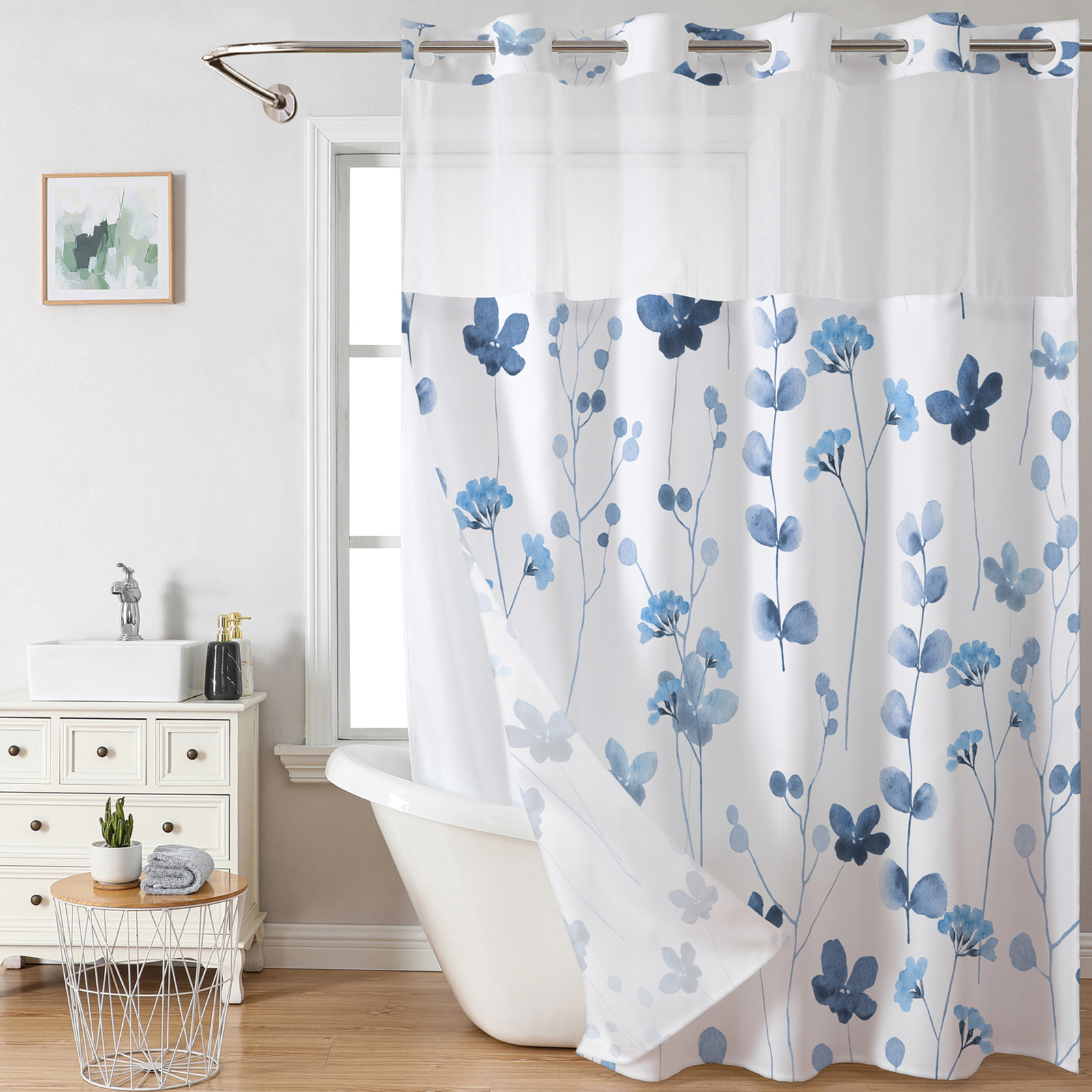 B326 waterproof shower curtain 3D digital printing polyester shower curtain bathroom punch-free blocking partition curtain