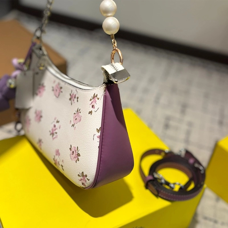 Designer Womens Totes Party Mini cowhide 9.45*5.41 inches dating leather cuteUnderarm bag with floral pattern and youthful vitality Free shipping
