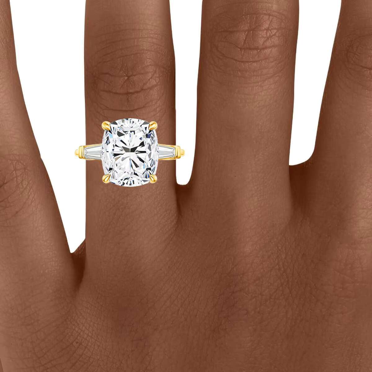 Fine Jewelry Supplier Woman Engagement Wedding Gift Hollow 14K Gold Diamond 8ct Cushion 3 Stone Moissanite Rings