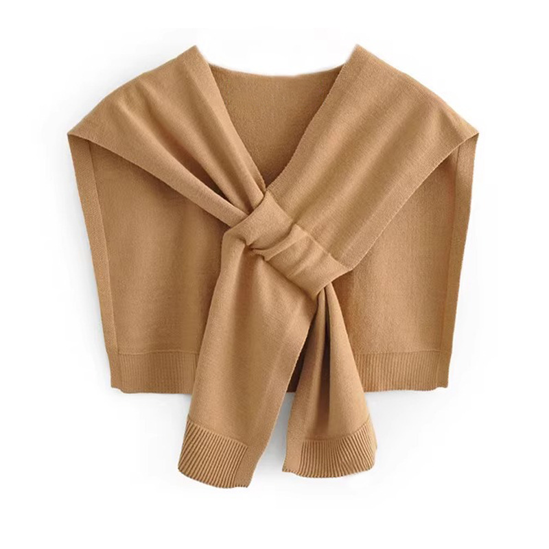 K1013 2025 Internet celebrity spring and autumn fashion all-match knitted shawl female Korean version solid color layered shirt cross knotted waistcoa