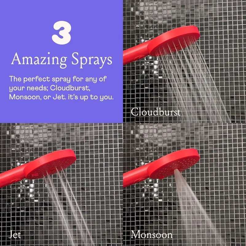 Handheld Shower Head High Pressure 3 Spray Functions Plus Pause Extra Long 70 Inch Hose Silicone Nozzles Pink X250612