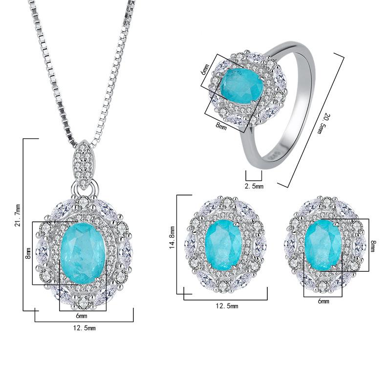 Hot Selling S925 Silver Jewelry Set, Faux Paraiba Gemstone Ring, Earrings & Pendant Set, Perfect for Weddings and Special Occasions, Fashionable Elega