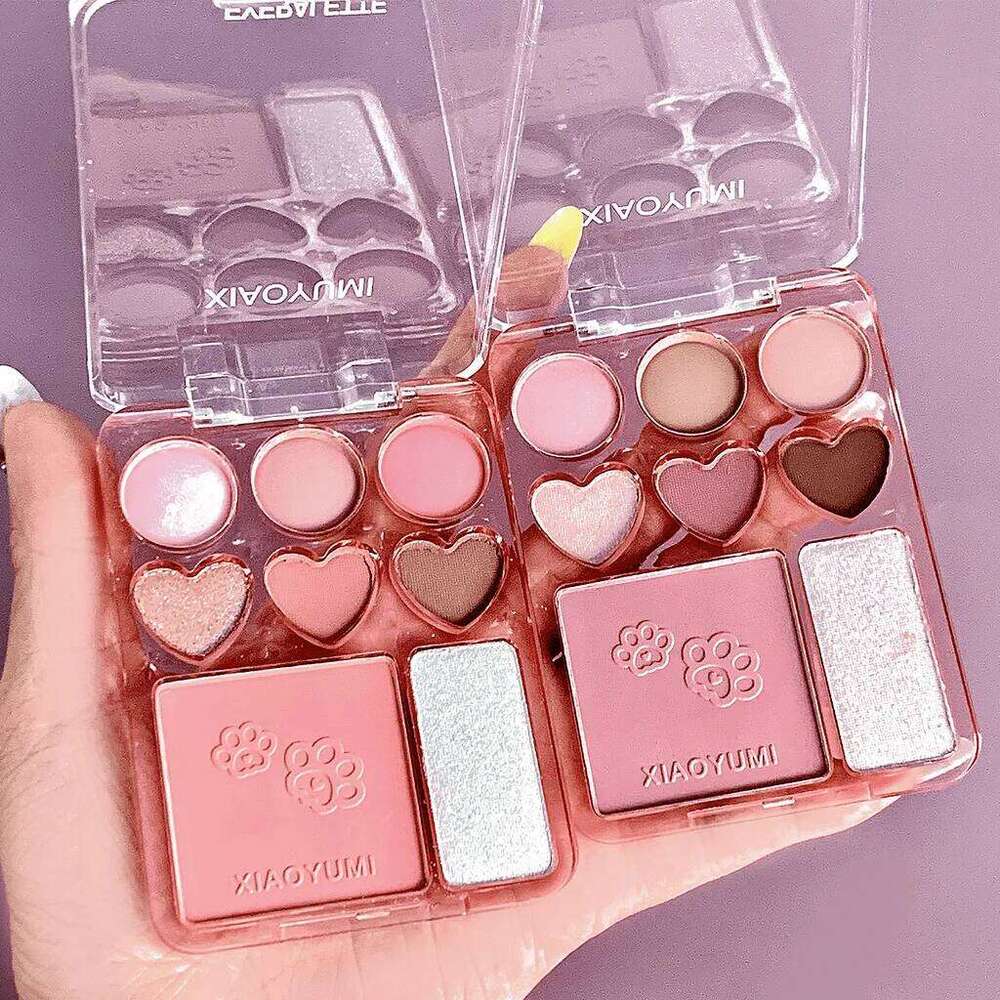 8-Color Love Palette, Sweetheart Blush & Highlighter All-in-One, Natural 3D Long-lasting Delicate Glitter Eyeshadow free shipping