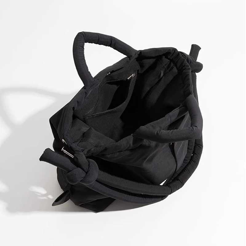 Casual nylon padded tote bag designer soft puffer women shoulder crossbody bags Simple Vintage large capacity handbags 2025 Z250903