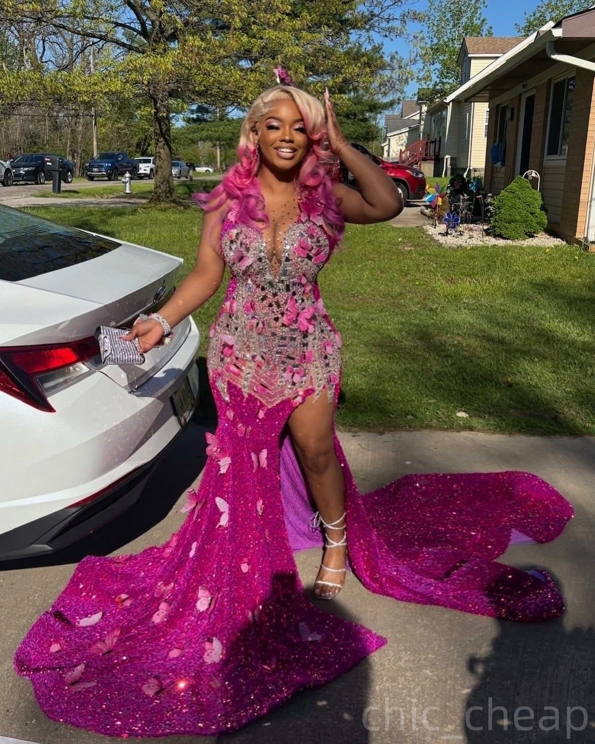 Fuchsia Mermaid Prom Dresses 2025 Crystals Beaded Florals Sequined Evening Formal Party Second Birthday Engagement Gowns Plus Size Dress For Special O