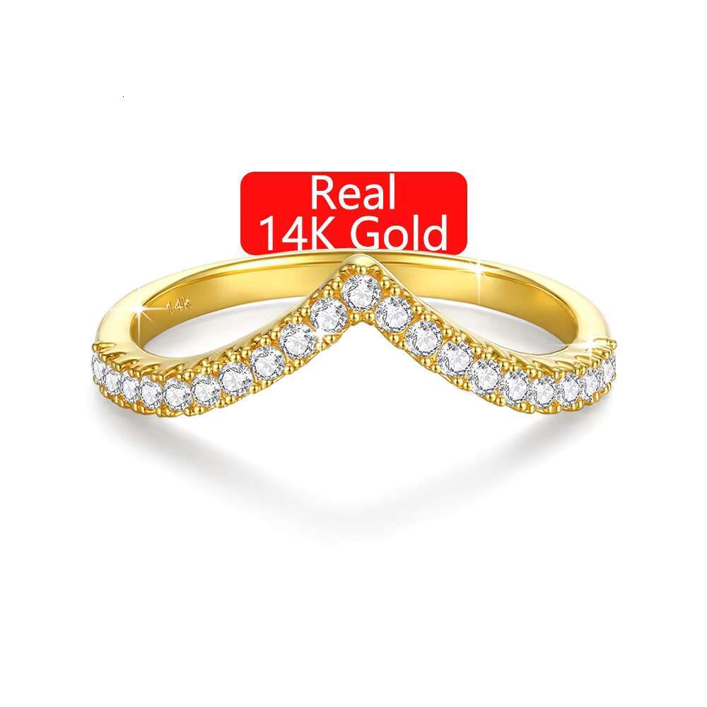 Wholesale Gold Jewelry Bijoux Luxury Woman Versatile Pair Rings Real 14K Gold Hollow Moissanite Rings