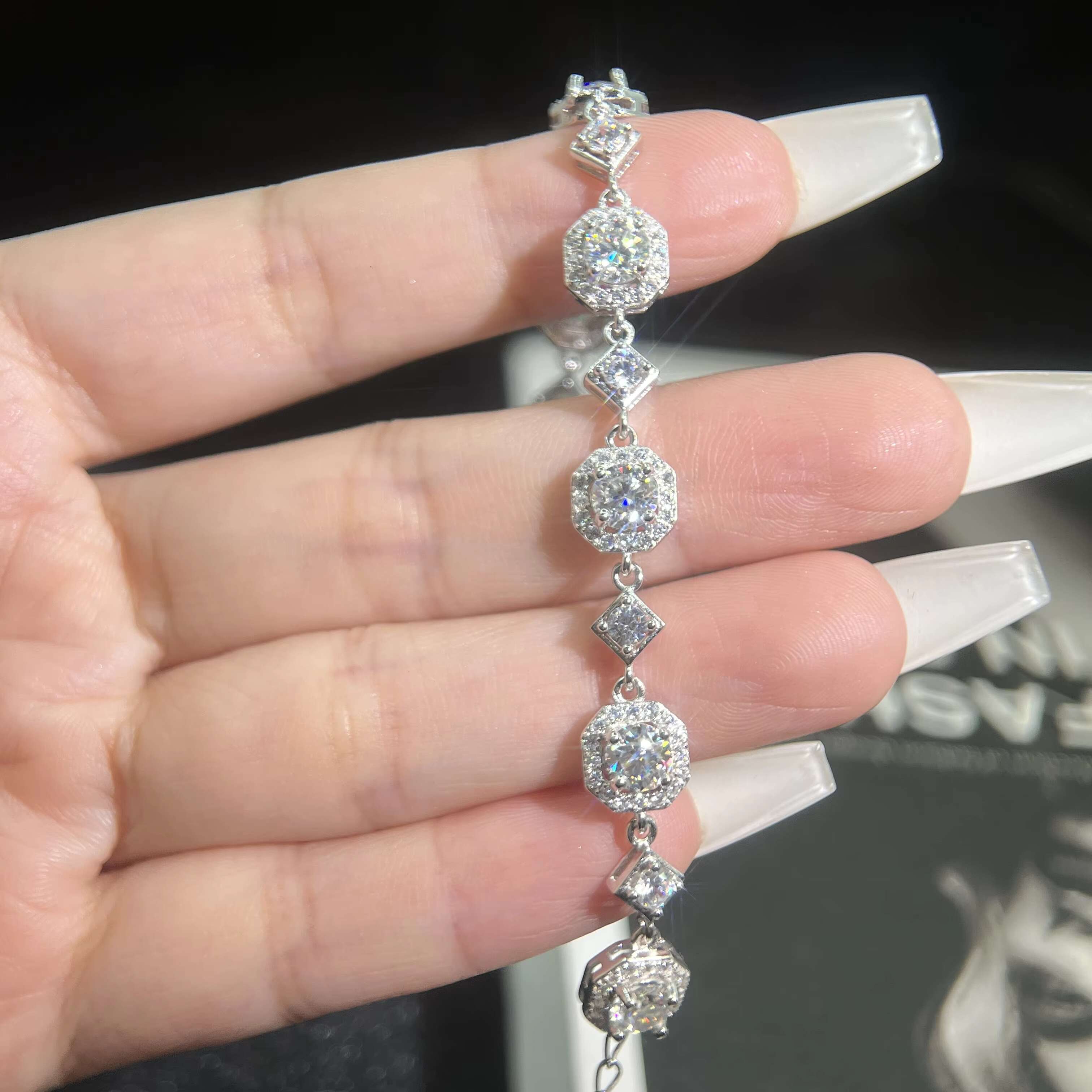 Luxury Diamond Moissanite vvs D Color single 0.5ct 5mm Tennis Round Cut Women Bracelet for Women s925 Silver Fine Jewelry