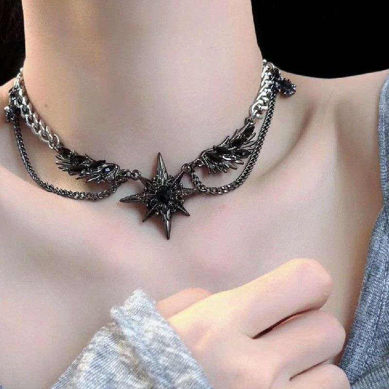 Chains Y2K 5PCS/LOT Hip-hop Rock Contrast Fluorescent Alien Pendant Long Sweater Chain Necklace