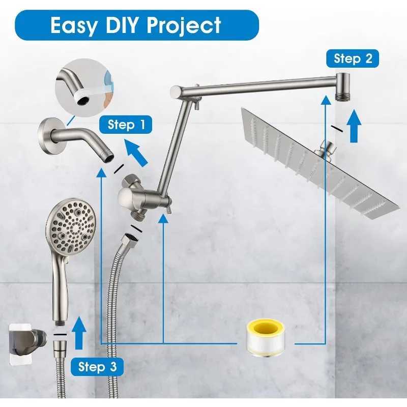 Bath 12 Rainfall Shower Head with Handheld Spray Dual Rain Showerhead with High Pressure 10-Setting Wand Combo X250612