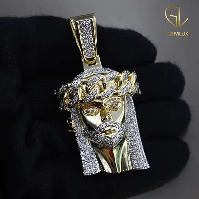 Religious Large Cuban Chain Crown JESUS Iced Out Character Moissanite Diamond 14K Gold Plated Wholesale Price Charm Pendant
