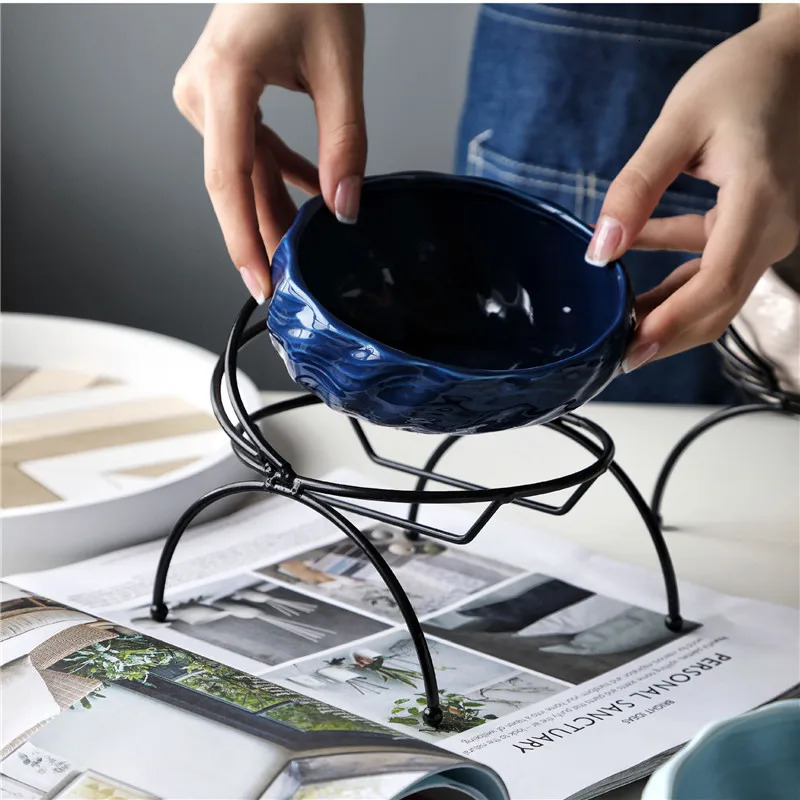 Ceramic Pet Bowl Protect The Spine Table High Foot Large Oblique Cute Cartoon Feeder Dog and Cat Shell Bowl Pet Supplies 250612