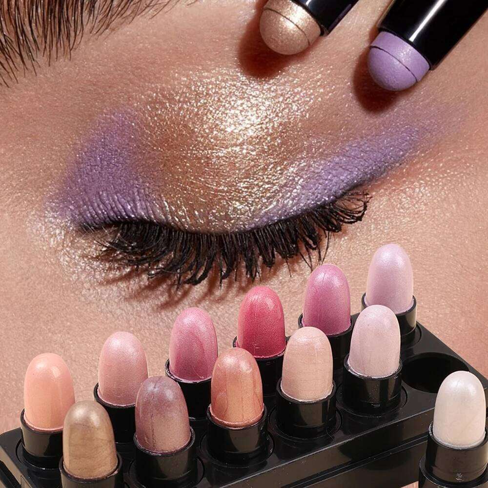Eyeshadow Pencil Set 12 Colors Waterproof Long Lasting Glitter Shimmer Eye Shadow Pen Highlighter Matte Stick Eyes Makeup Tools free shipping