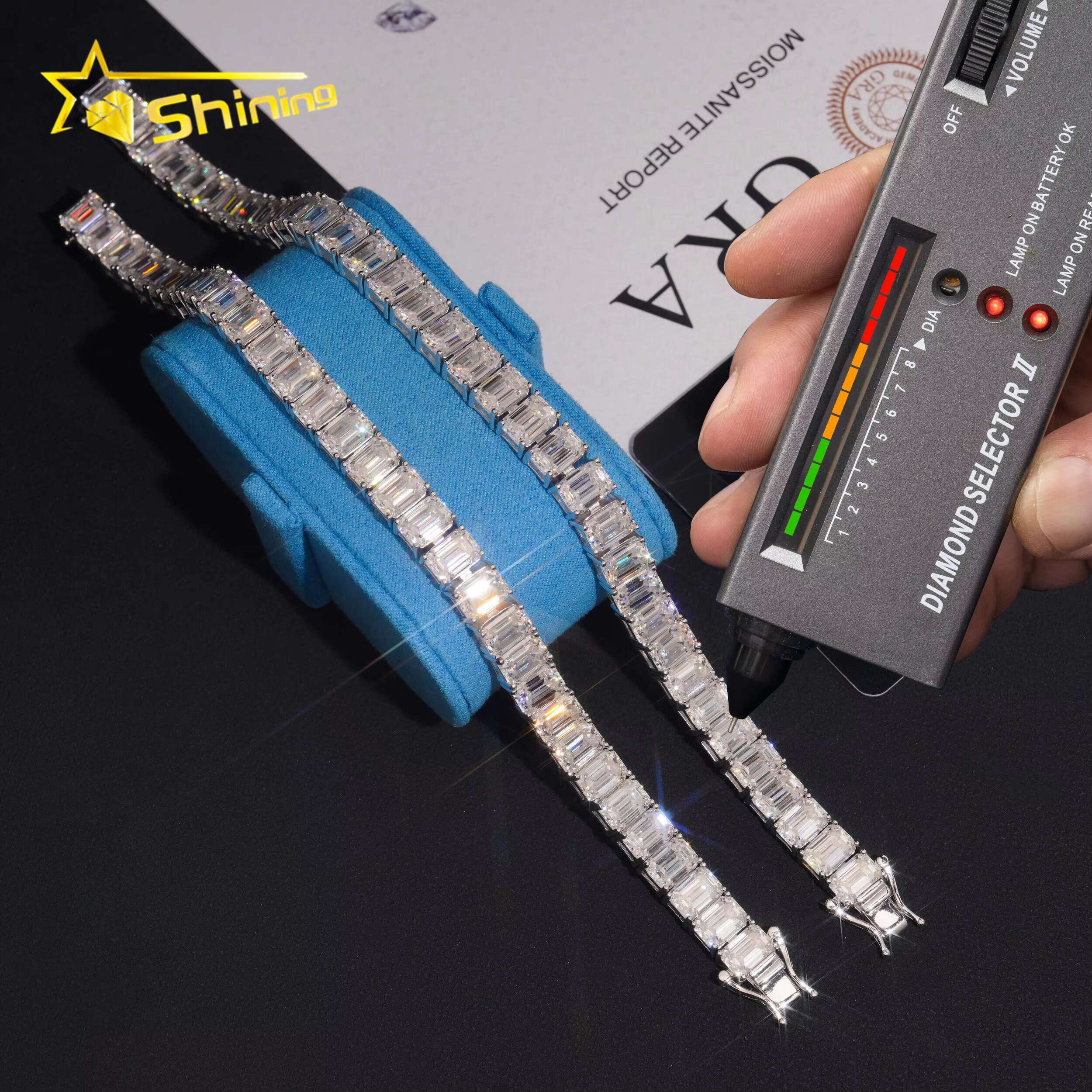 Luxury Emerald Cut Moissanite 5x7mm Tennis Bracelet 18k Gold Plated 925 Silver Fashion Design High Quality Bracelet