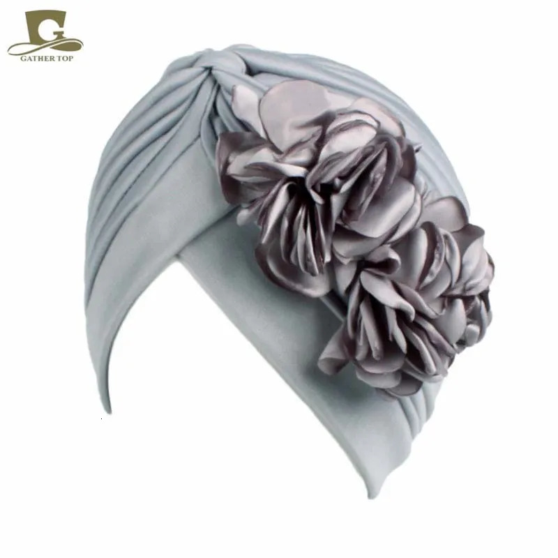 vintage double flower beanie turban style hat women headbands Turbante hair accessories 250612