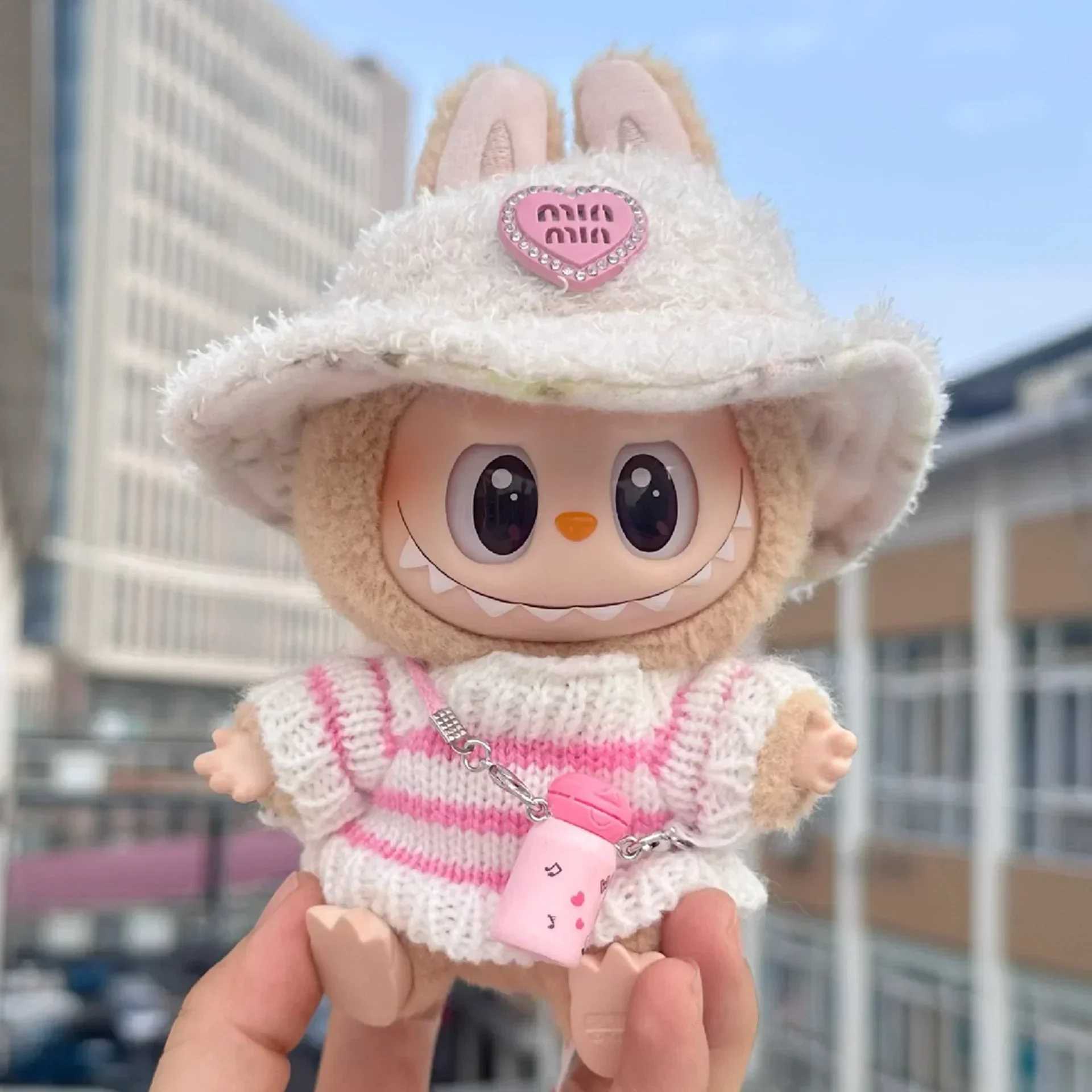 Labubu V1 V2 Party Pink White Striped Sweater Cup Clothing Idol Cute Doll Clothes Fashion Sweater Outfit Accessories Sitting X250612