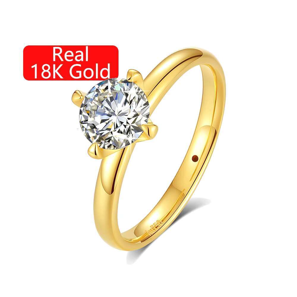 Classic 4 Prong Ring Engagement Wedding 1 ct Moissanite Diamond Woman Real 18K Gold 5D Rings Hollow Bijoux Pour Femmes