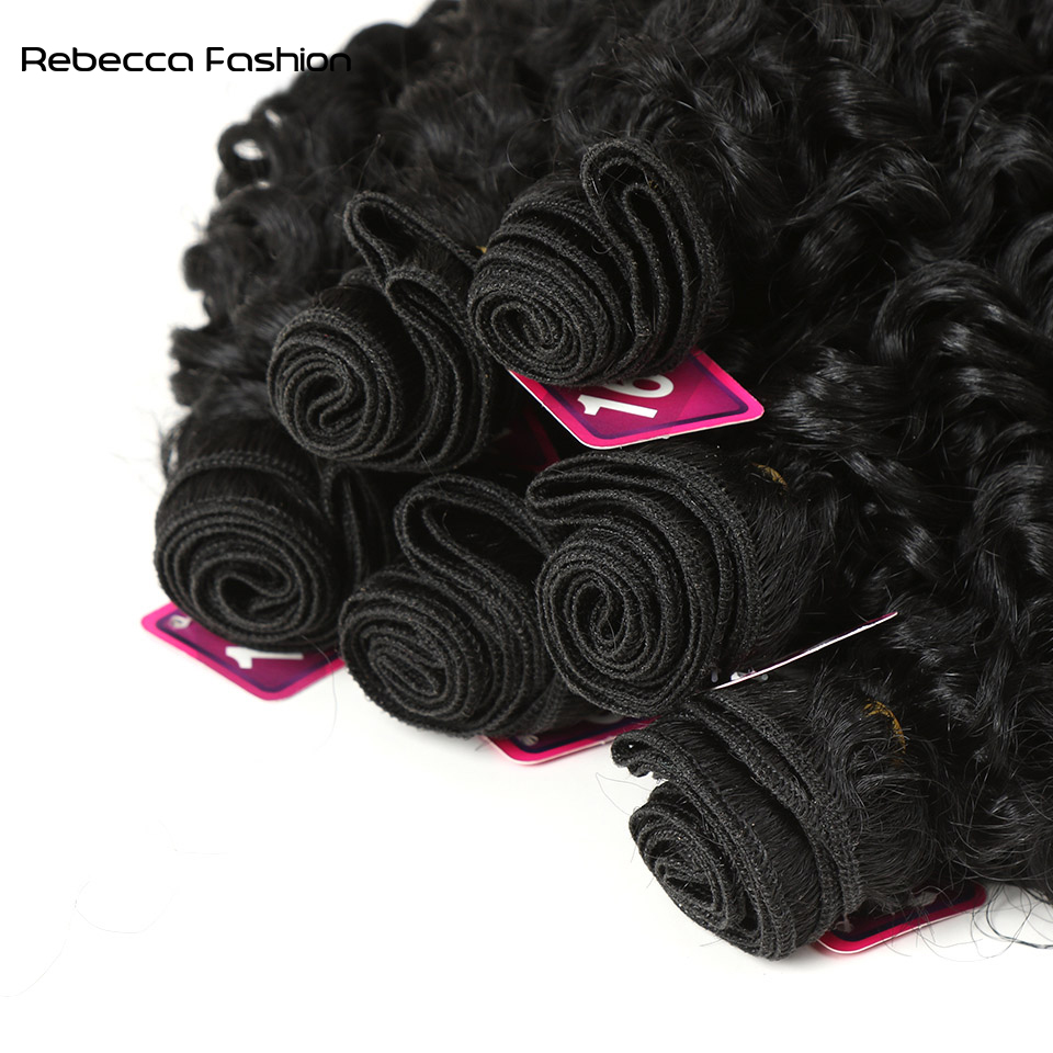 Rebecca Fashion Synthetic Afro Kinky Curly Weave Hair 16-20 inch 7Pieces/lot Bundles With Closure African lace For Women hair Extens