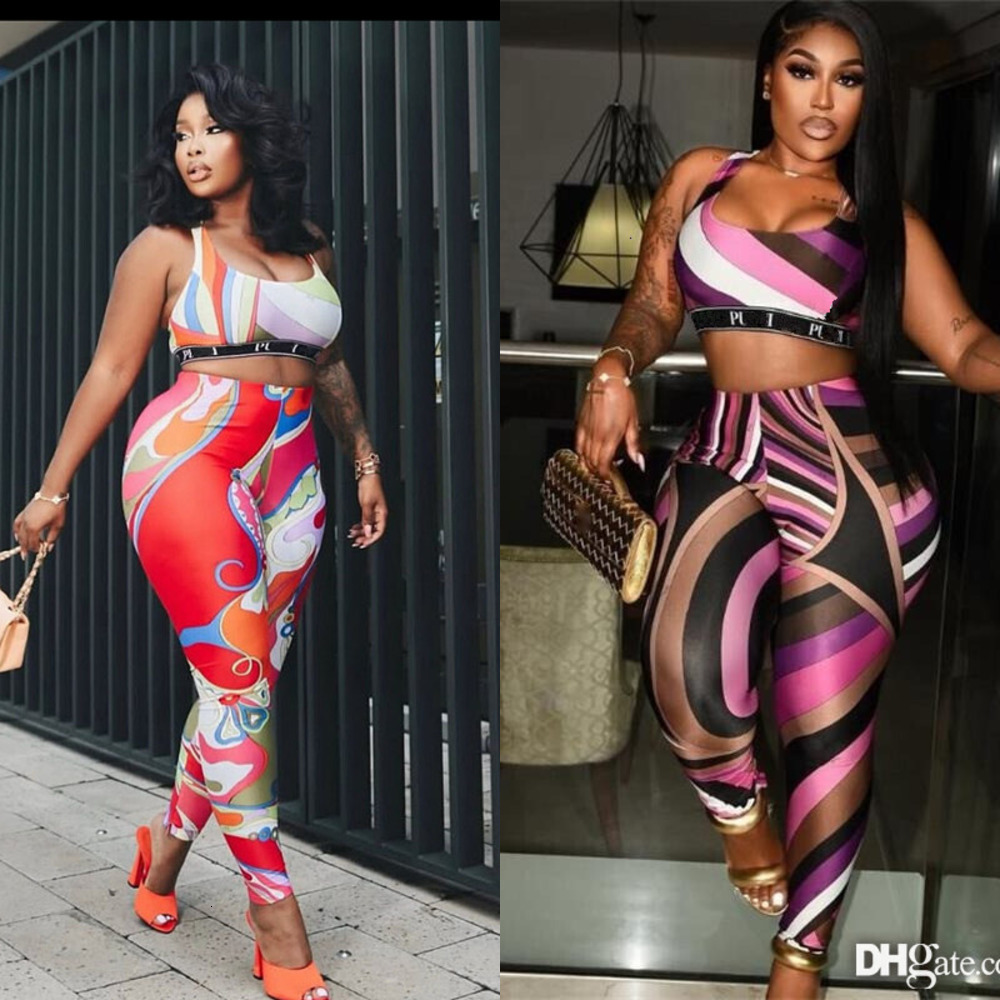 2025 Fashion Designer Tracksuit Two Piece Set Women Sleeveless Sexy Tank Top And Slim High Waist Pants Sports Yoga Suit Outfits