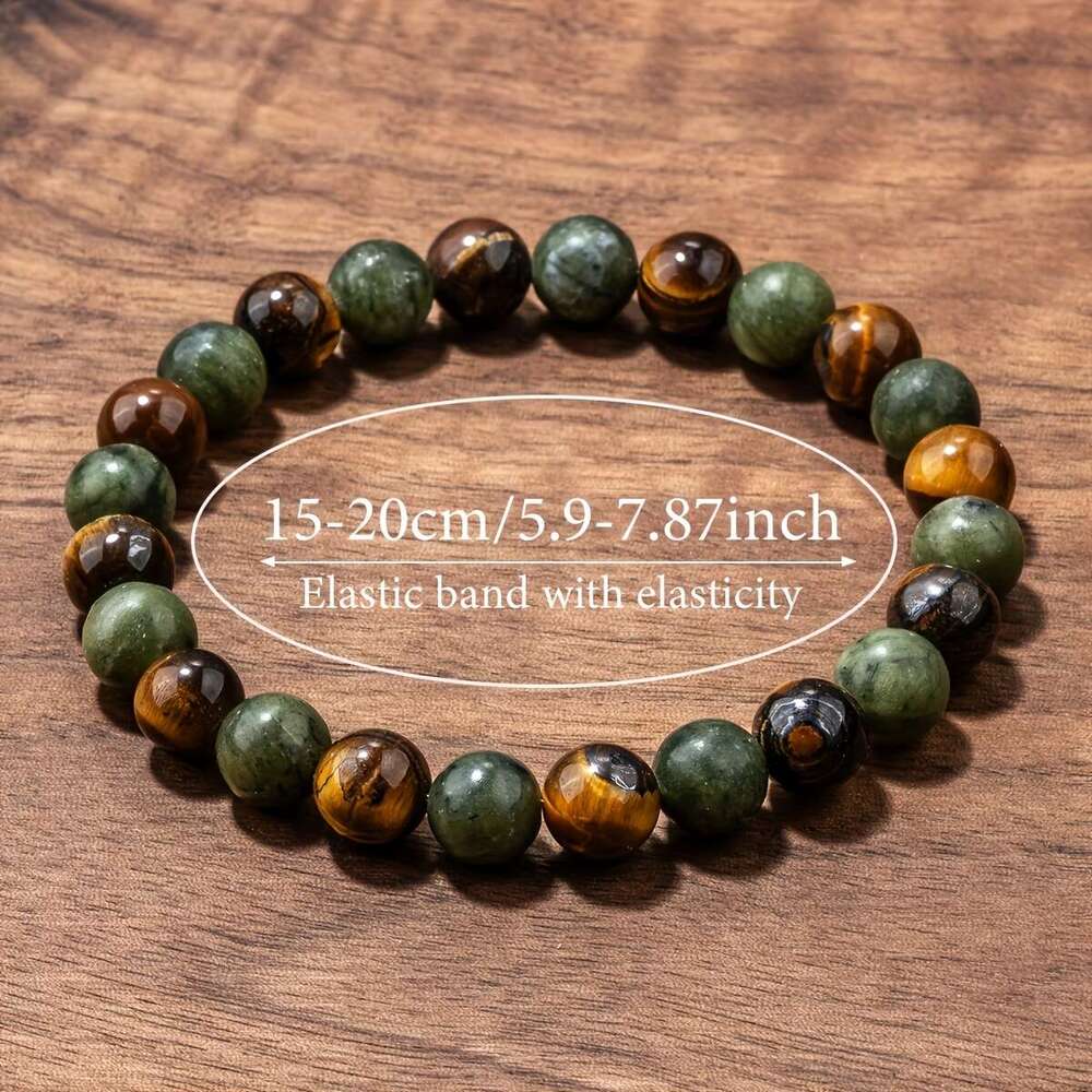 Unisex Fashion Elastic Stretch Bead Tiger Eye Natural Stone Bracelet - Wealth, Abundance Prosperity Jewelry for Men & Women, Boho Style, Mother'S