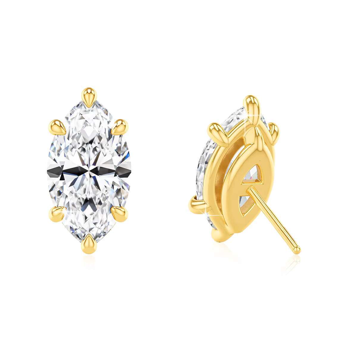 Classic Luxury Jewellery 6 Prongs Woman Birthday Gift 14K Gold Marquise Cut Moissanite Diamond 0.5ct 1ct 2ct Stud Earrings