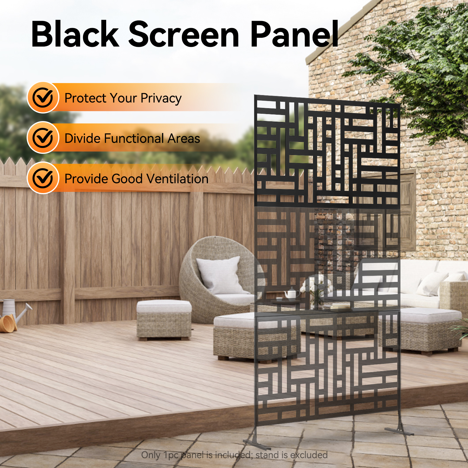 Decorative Outdoor Privacy Screen Panels Metal Fence Panels Patio Decorative Divider for for Indoor Balcony Garden Backyard, Black 23.6 x 46 x 0.7inch