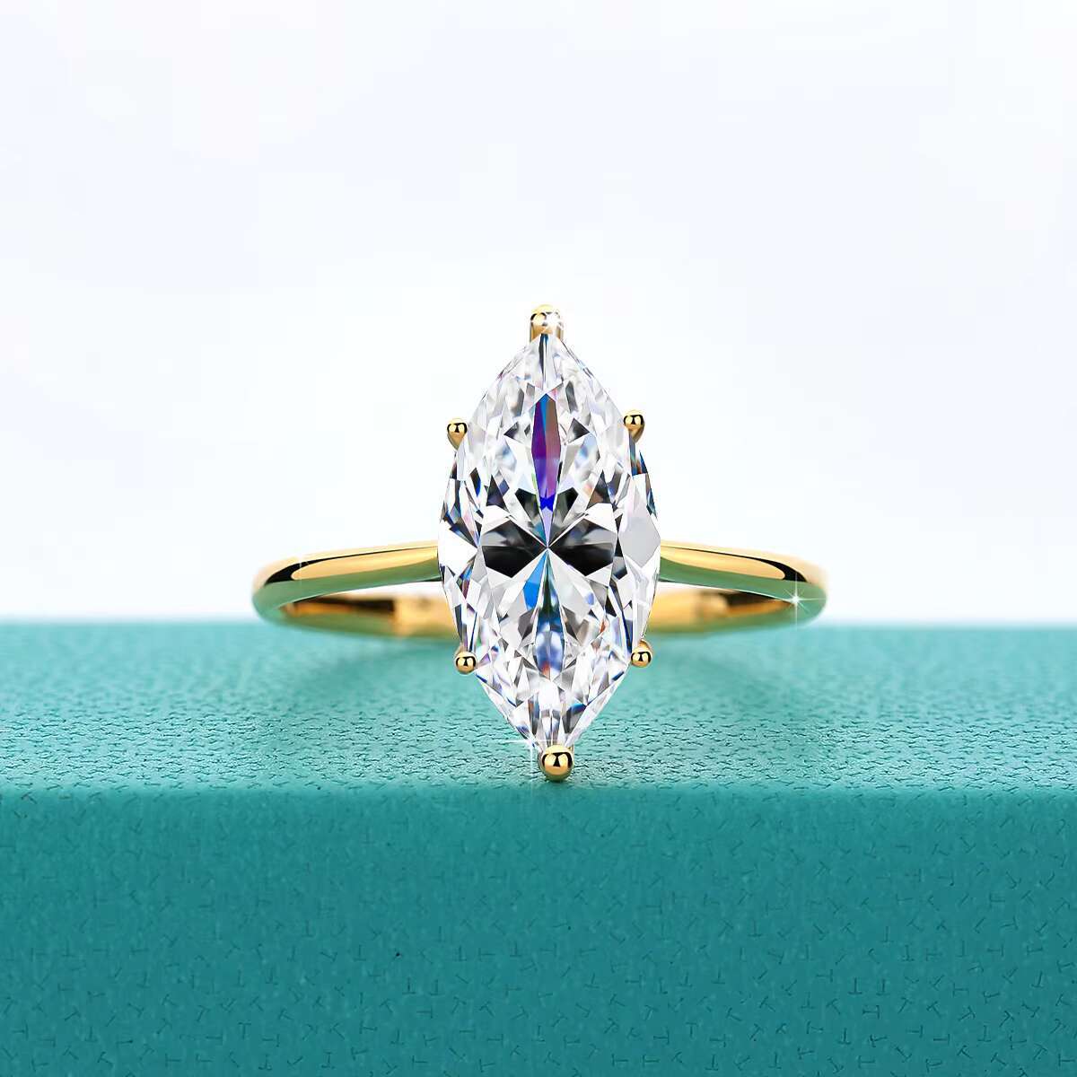 Quality Supplier Woman Engagement 6 Prongs Huge 3 ct Marquis Cut Moissanite Rings Hollow 14K Gold Jewelry Wholesale