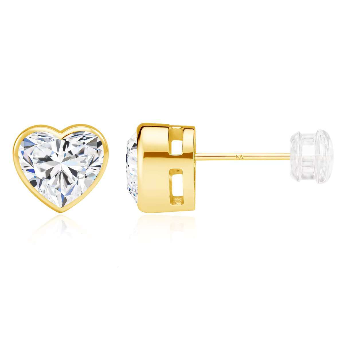 Wholesale Mini Gold Stud Heart Shaped Moissanite 1ct Valentines Day Gift Woman Real 14K Gold Hollow Lightweight Earrings