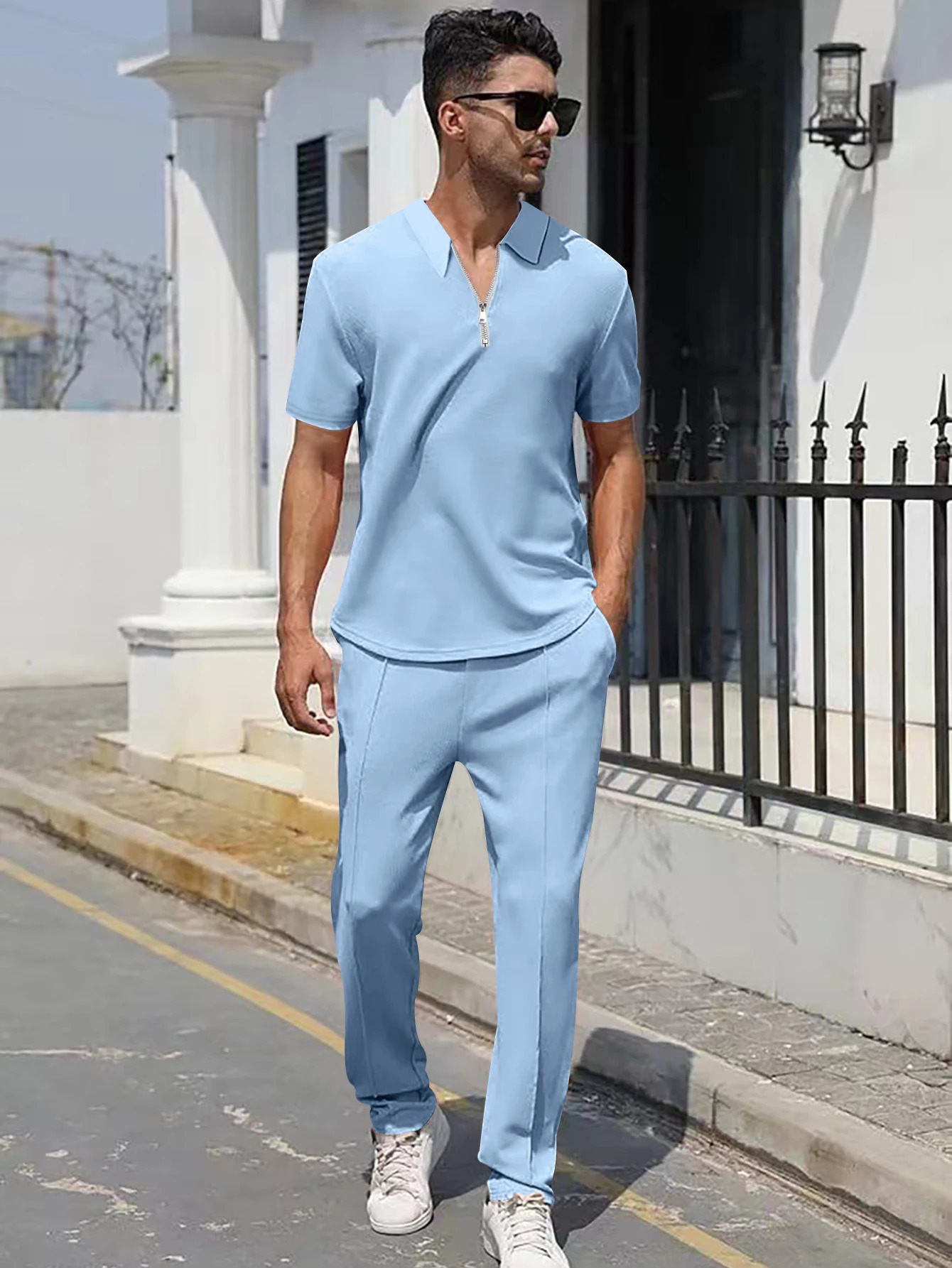 Summer Men Polo Shirt and Pants 2 Pieces Set Casual Sports Home Short Sleeve Trousers Suit Solid Color Spring Clothing 250612