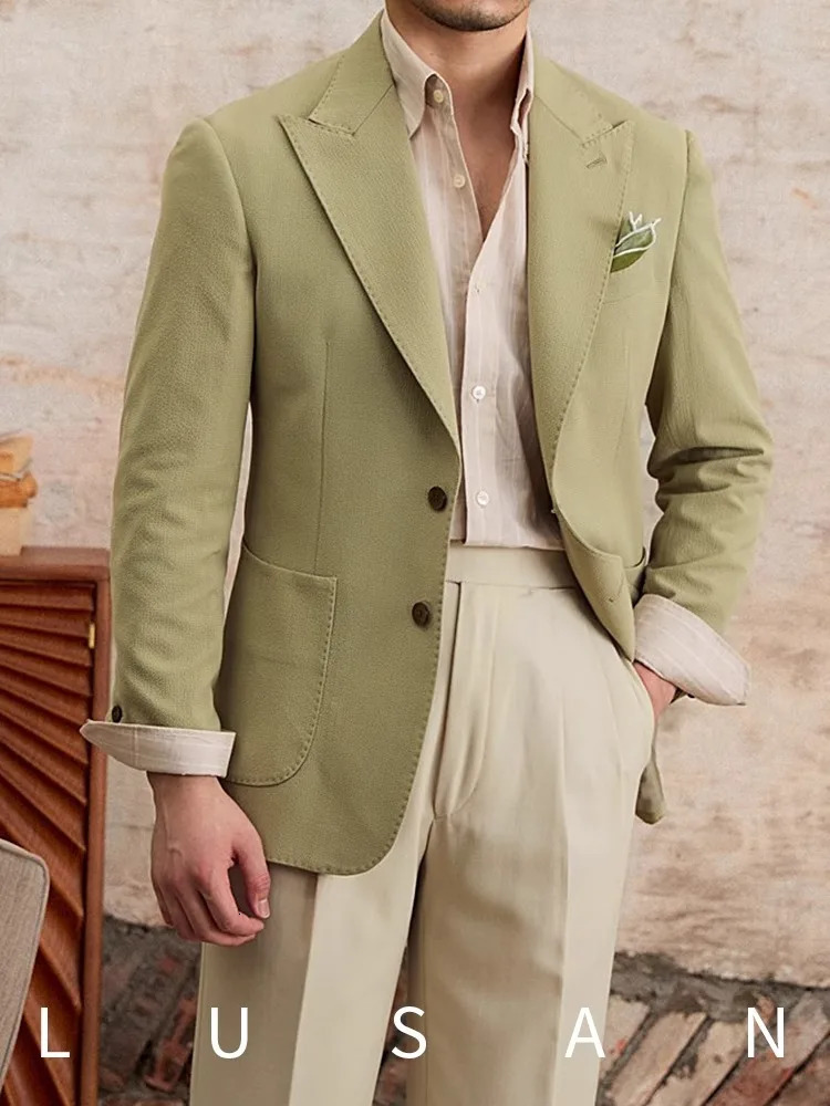 Mens Neapolitan Summer Suit Italian Slim Fit Business Wear Foam Texture Blazer FormFitting Casual Jacket 250603