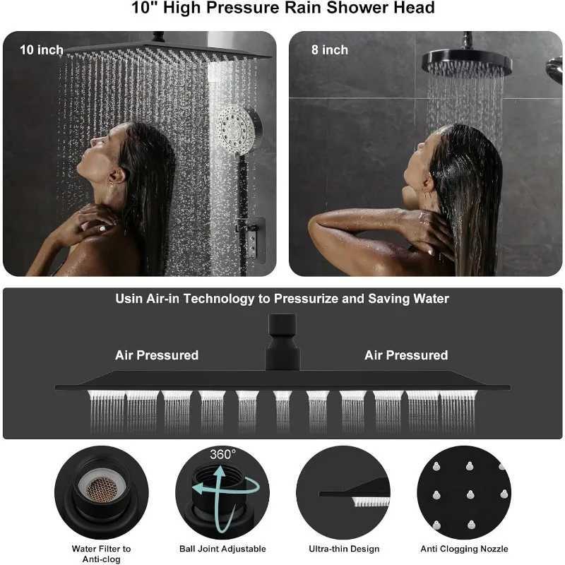 Shower Heads with Handheld Spray Combo 10 Matte Black High Pressure Rain Shower Head 11 Adjustable Extension Arm and X250612