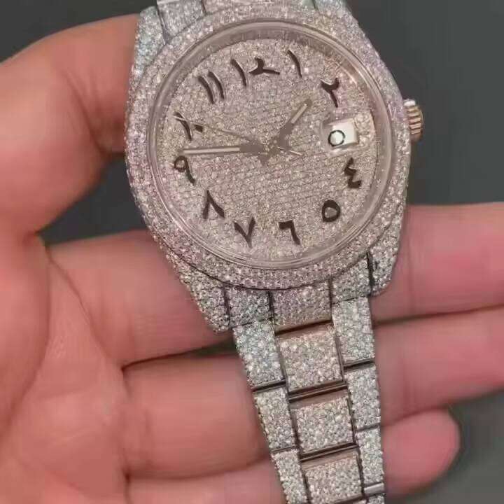 Moissanite Dia Full Iced Out Arabic Numeral Function VVS Clarity Men's Stainless Steel Mens Watch